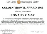 Golden Trowel Award for Lifetime Achievement - Ronald V. May, June 2, 2012